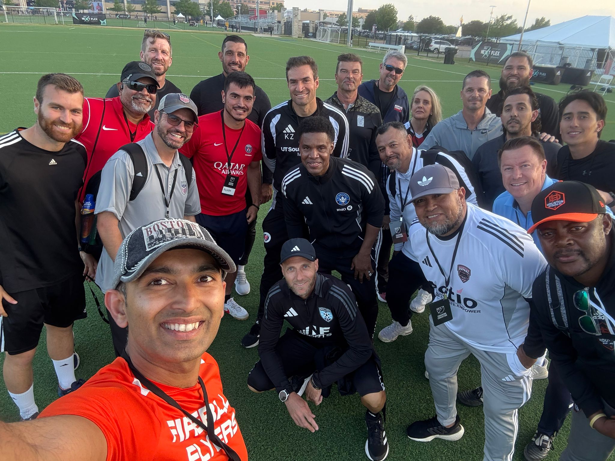 LetsAimIt coach at a US Soccer coaching education event with fellow coaches in Texas
